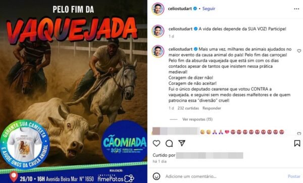 Ouça: deputado que pediu fim da vaquejada recebeu mensagem ameaçadora