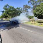 Carro fica completamente destruído após pegar fogo no DF