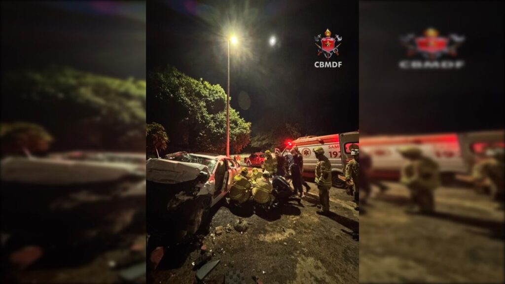 Duas pessoas ficam feridas após carro bater em mureta no DF